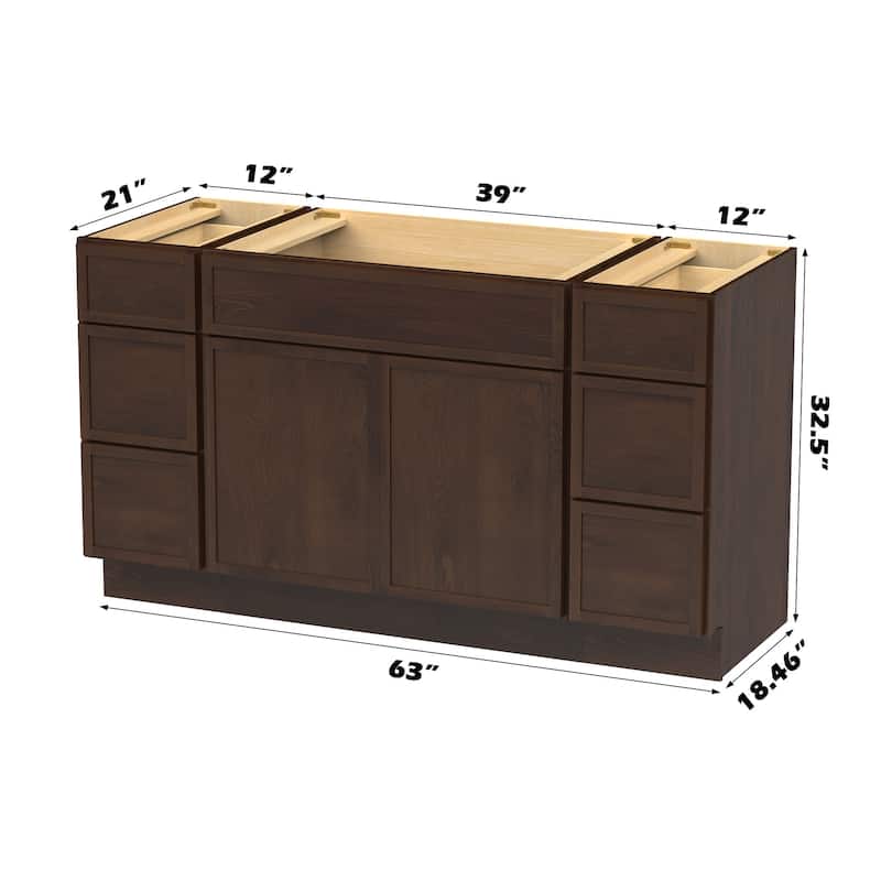 Vanity Art 63" Birch Freestanding Bathroom Vanity Cabinet without Top