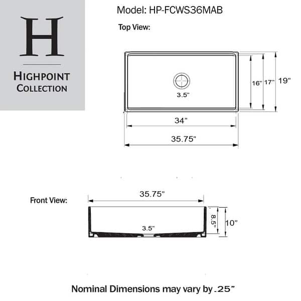 Highpoint Collection 36-inch Workstation Fireclay Apron Sink with Accessories - 36" x 19" x 10"