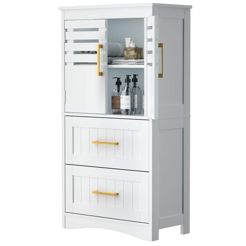 GDFStudio - Julian Practical Bathroom Floor Storage Cabinet with Adjustable Shelves - 2 Drawers