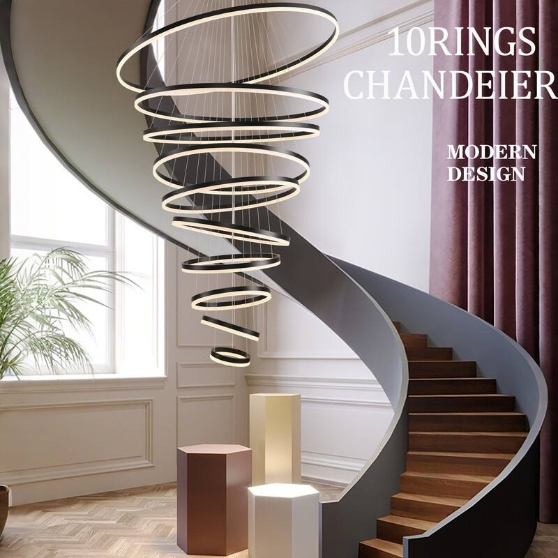 Modern LED Ring chandelier Large High Ceiling Chandelier