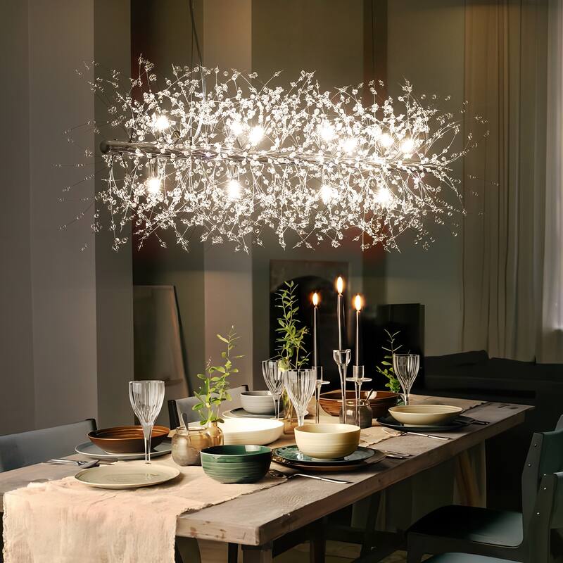 12-Light Modern Crystal Linear Sputnik Starburst Chandelier Dandelion Firework Island Pendant