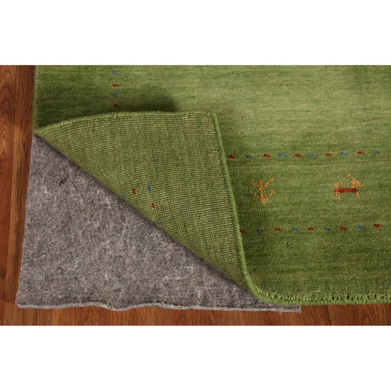 Green Gabbeh Indian Area Rug Hand-Knotted Tribal Wool Carpet - 5'2" x 7'6"
