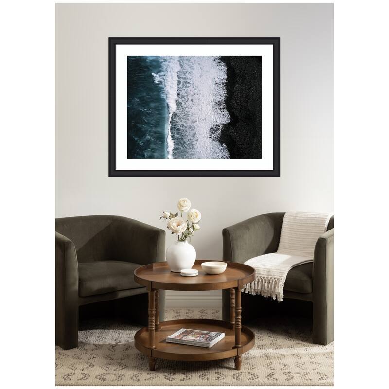 Kate and Laurel Framed Art Ocean Waves on the Black Beach in Iceland by Michael Schauer