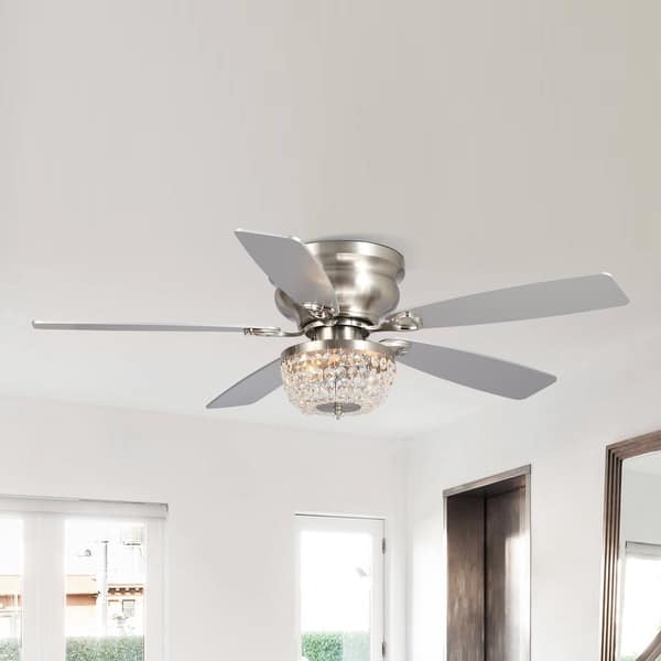 slide 2 of 11, 48" Polished Nickel Low Profile Crystal Ceiling Fan with Light and Remote