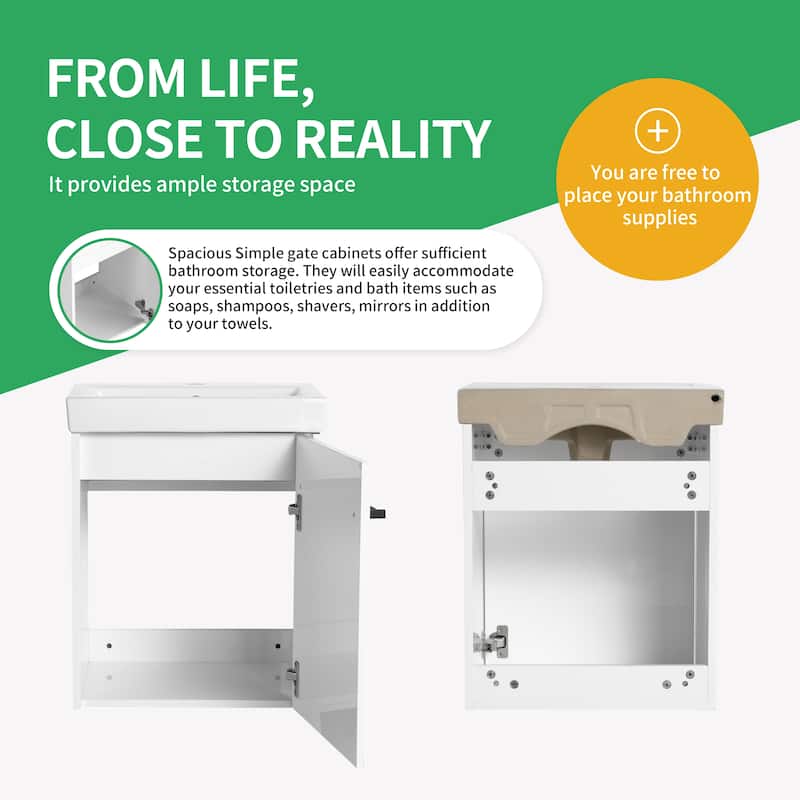 BNK 16/18 Inch Single Sink Bathroom Vanity with Soft Close Door
