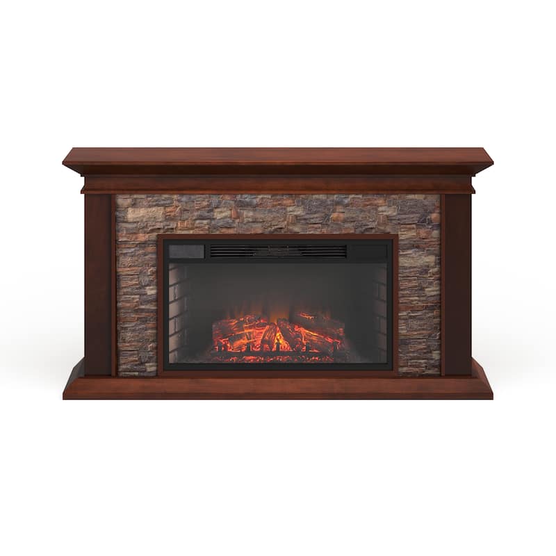 SEI Furniture Horse Mountain Electric Fireplace with a 60-inch Faux Stone Mantel