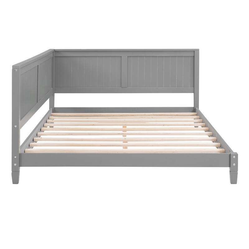 Classic Solid Pine Daybed with Backrest and Armrests, Living Room L Shaped Sofa Bed Frame, Wooden Slat Support