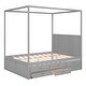 preview thumbnail 16 of 32, Queen Size Canopy Platform Bed with Twin Size Trundle, 3-Storage Drawers, and Sturdy Pinewood Frame, Space-Saving Design, Grey