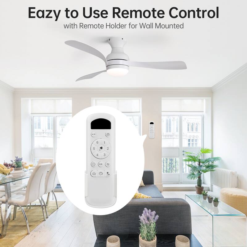 52-Inch Ceiling Fan With Light And Remote,DC Motor,Dimmable LED Light,3 White ABS Blades,Ideal For Bedroom,Living Room,Kitchen