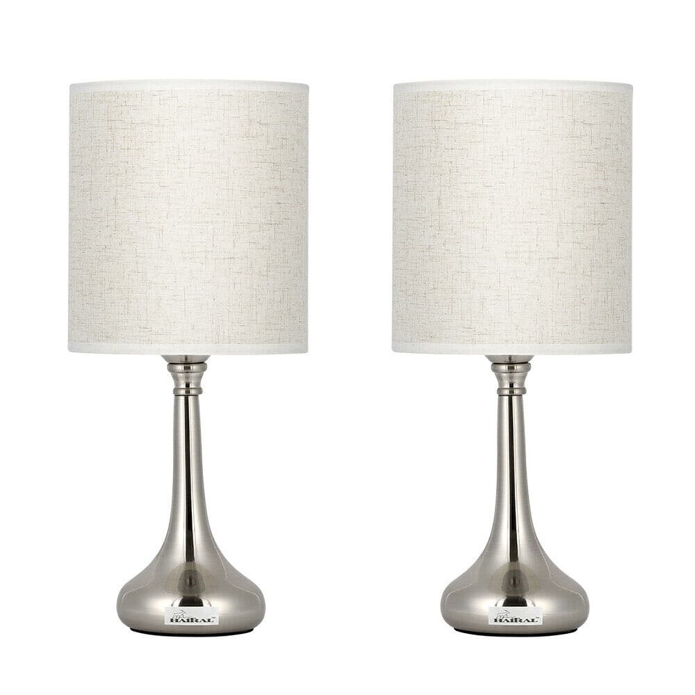 Oumilen Bedside Lamp Sets with Fabric Shade, Silver, 2-Pieces