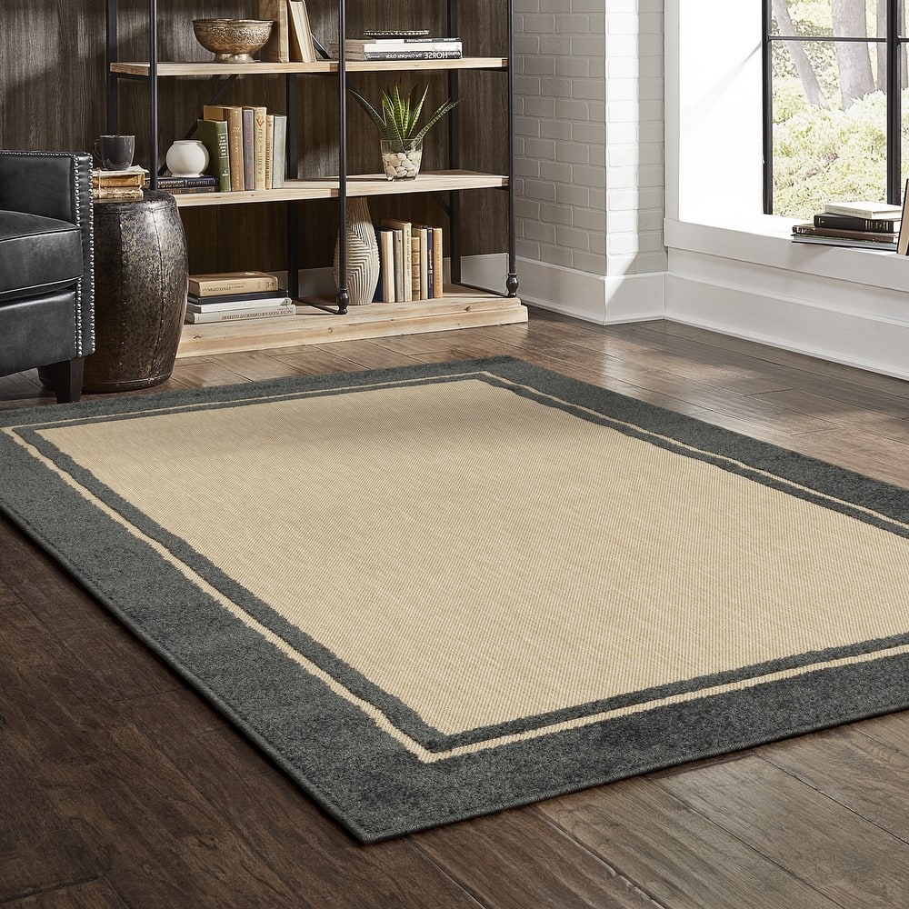 Vista Home Capri Mixed Pile Bordered Black/Tan Indoor-Outdoor Area Rug.