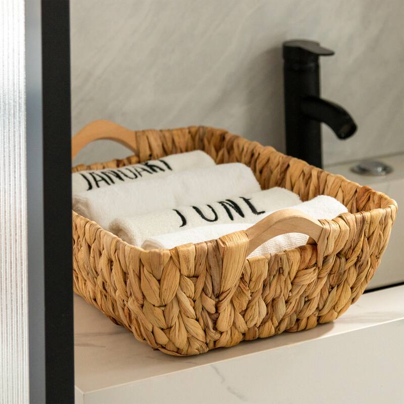 StorageWorks Wicker Storage Baskets with Handles Water Hyacinth Woven Baskets (2-Pack)