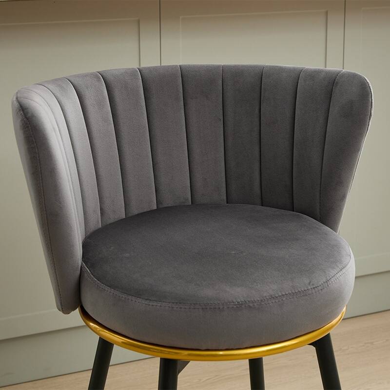 Modern Counter Height Bar Stools Set of 2 with Velvet Upholstery, 360° Swivel and Metal Base