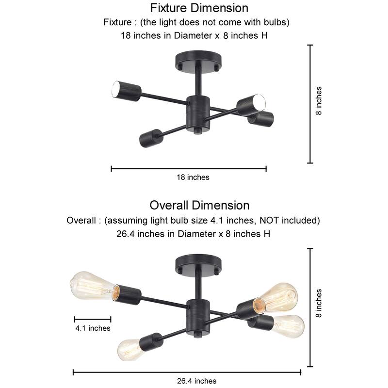 Lorena 4-light Sputnik Antique Black Finish Flush Mount