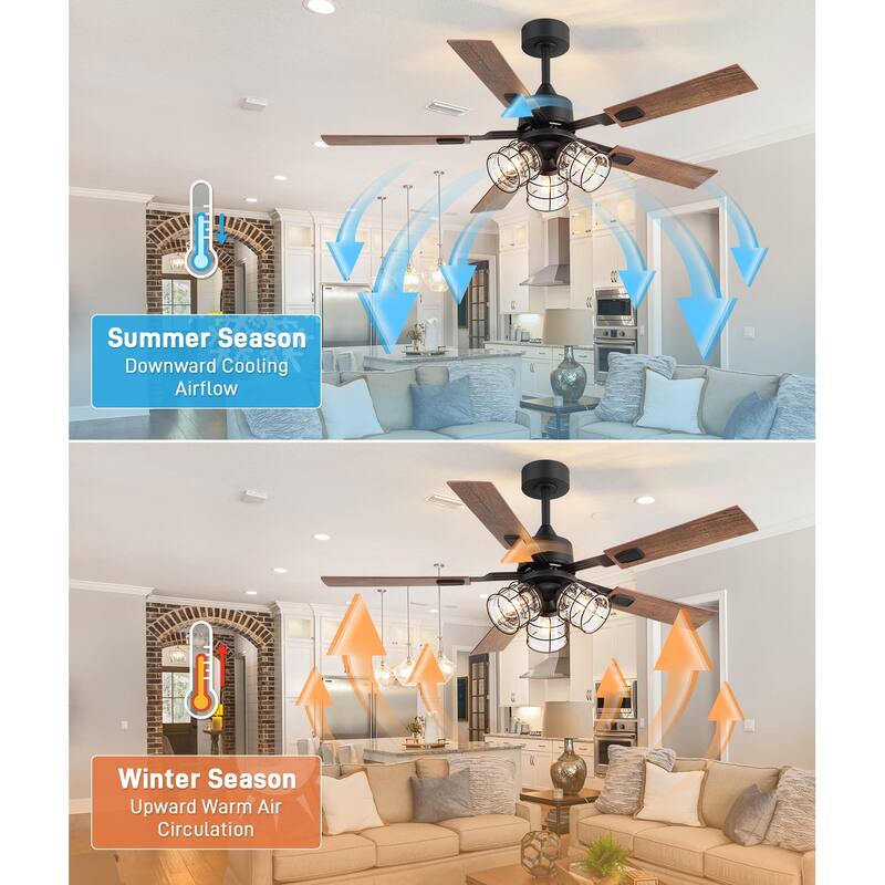52-inch Industrial Ceiling Fan with Remote and Light (5 Reversible Blades）