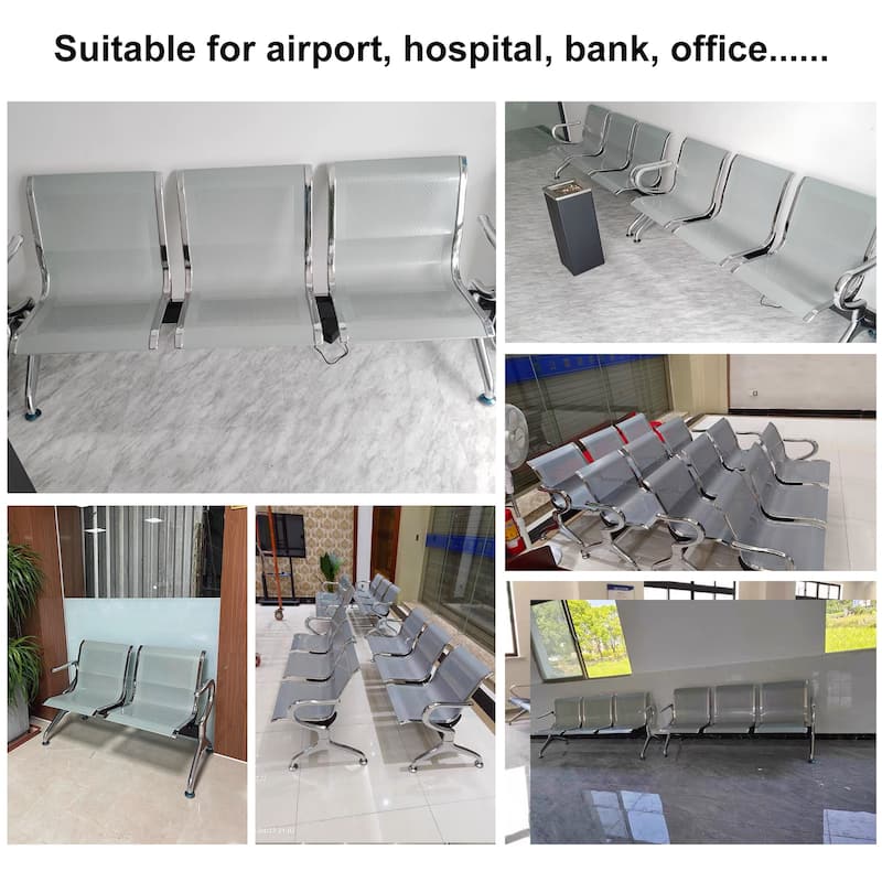 Kinbor 3-Seat Airport Reception Waiting Chair Bank Salon Barbershop Bench Guest Chair