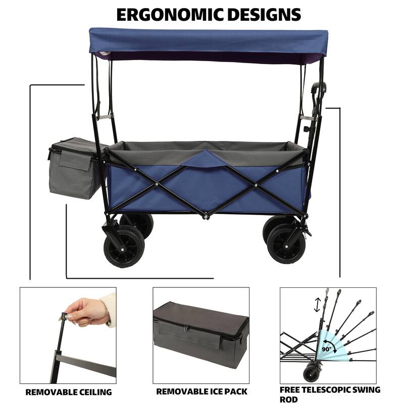 480Lbs Collapsible Wagon with Canopy,Wagon Stroller with 7" All-Terrain Wheels, Lightweight Foldable Wagon, with Mosquito Net