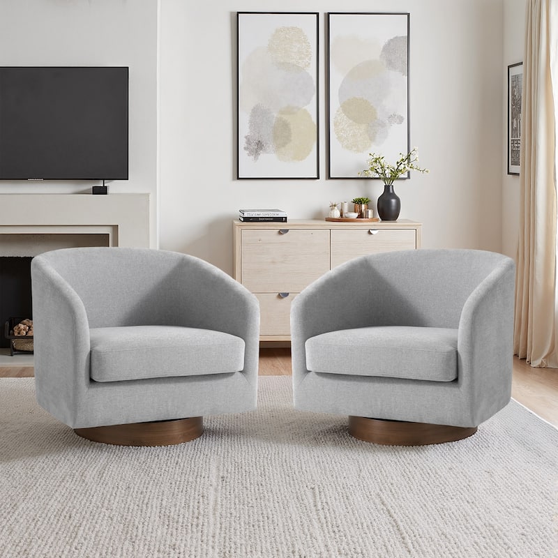 Modern Linen Chenille 360°Swivel Barrel Chair - Light Gray/Chenille