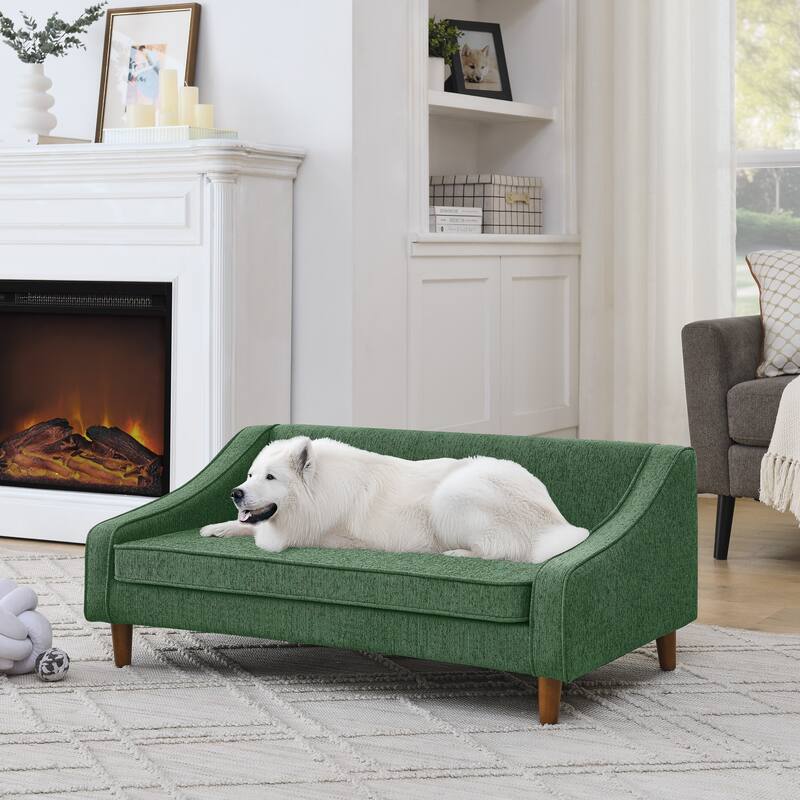 Durable Elevated Dog Sofa Bed,Pet Sofa with Modern Irregular Armrest Design,Comfortable Soft Dog Sofa - Green