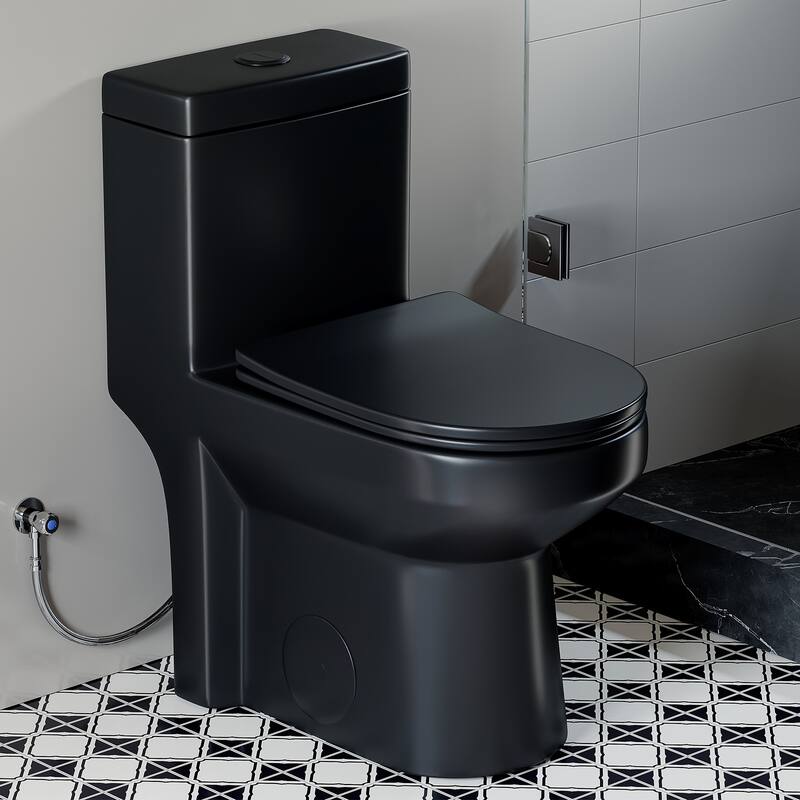 HOROW 1 Piece Dual Flush Toilet White 0.8 1.28 GPF Durable UF Seat Included - N/A - Black
