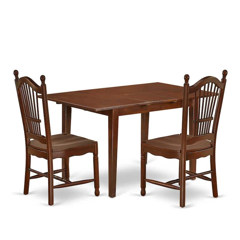 Rectangle Dining Table Set 3pc 48-60" Table w/ Leaf & 2 Wood Chairs - HomeStock