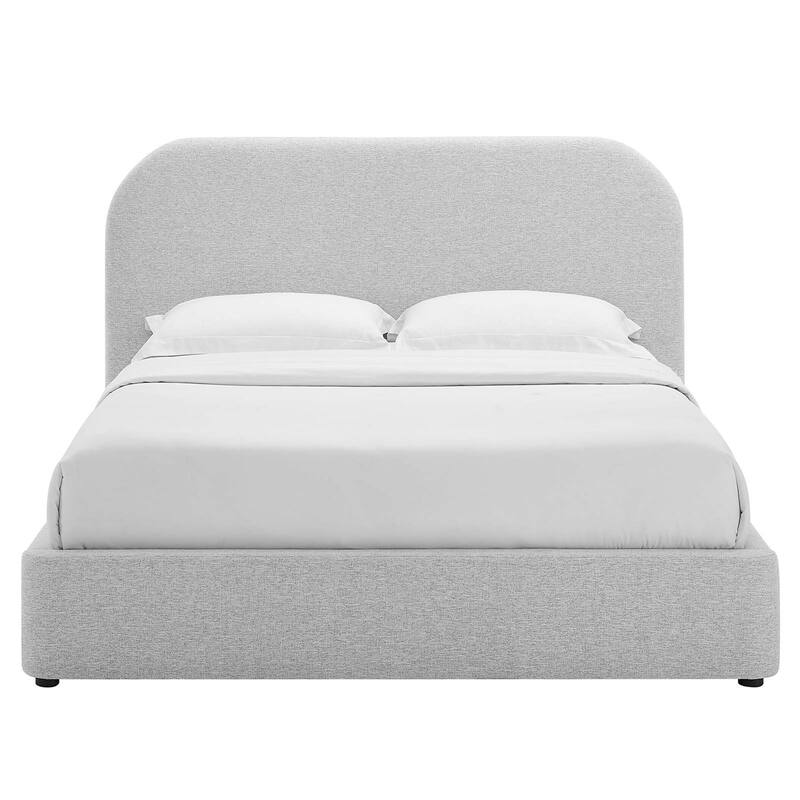 Hillsway Modern Curved Headboard Light Grey Fabric Upholstered Queen Size Platform Bed