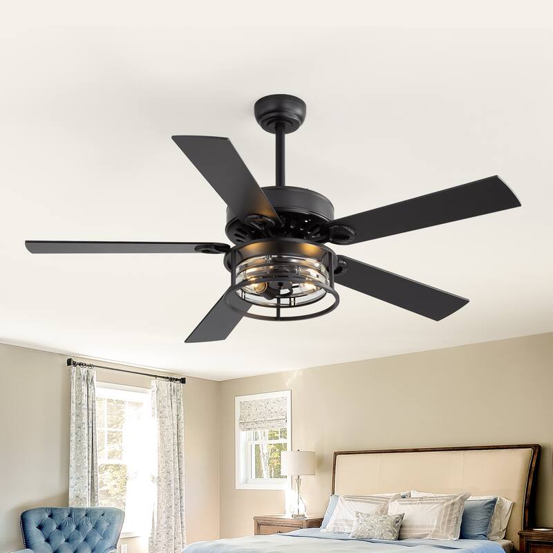 52-inch Reversible Wood 5-Blade Caged Ceiling Fan with Light and Remote - Remote
