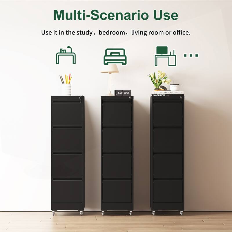 Versatile Locking Metal File Cabinet with Wheels for Home and Office Use