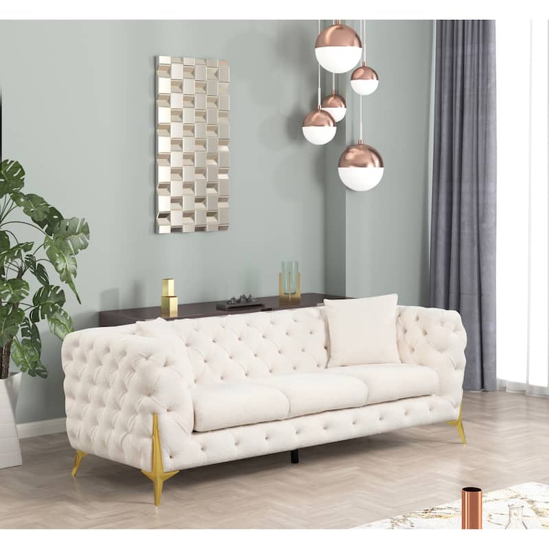 3 Pieces Mid-century Modern Buckle Fabric Living Room Sofa Set Sectional - 3-White