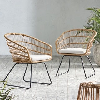 Lemere Outdoor  Wicker Dining Chair with Cushion (Set of 2) by Christopher Knight Home