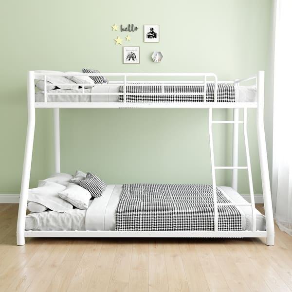 slide 2 of 8, Twin Over Full Size Bunk Bed, Heavy Duty Sturdy Frame with 12" Under-Bed Storage for Teen & Adults, Teens White