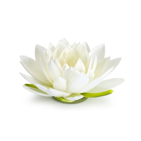 Set of 12 White and Green Floating Lotus Flower 8” - N/A