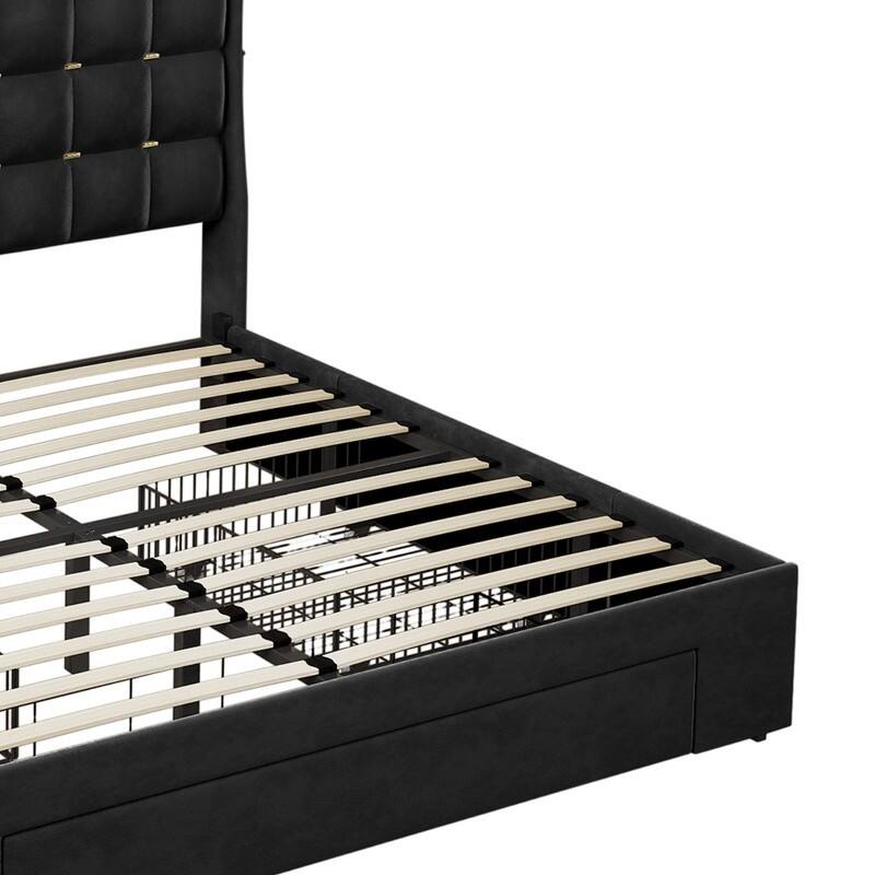 Moasis Queen/King Size Velvet Upholstered Bed with Charging Station and Storage Drawers