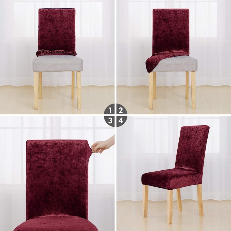 Deconovo Velvet Stretch Polyester Chair Slipcovers, Set of 4