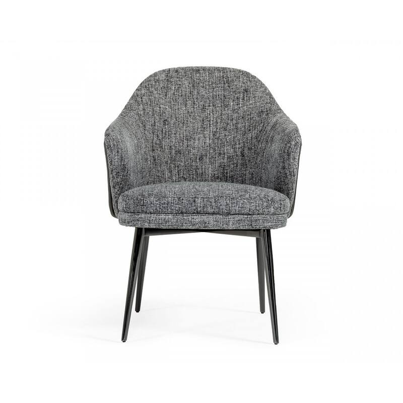 HomeRoots Gray And Black Upholstered Fabric and Faux Leather Wing Back Dining Arm Chair