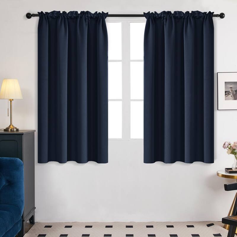 Deconovo Solid Rod Pocket Curtain Panel Pair, Set of 4 Panels - 42x63 Inch - Navy Blue