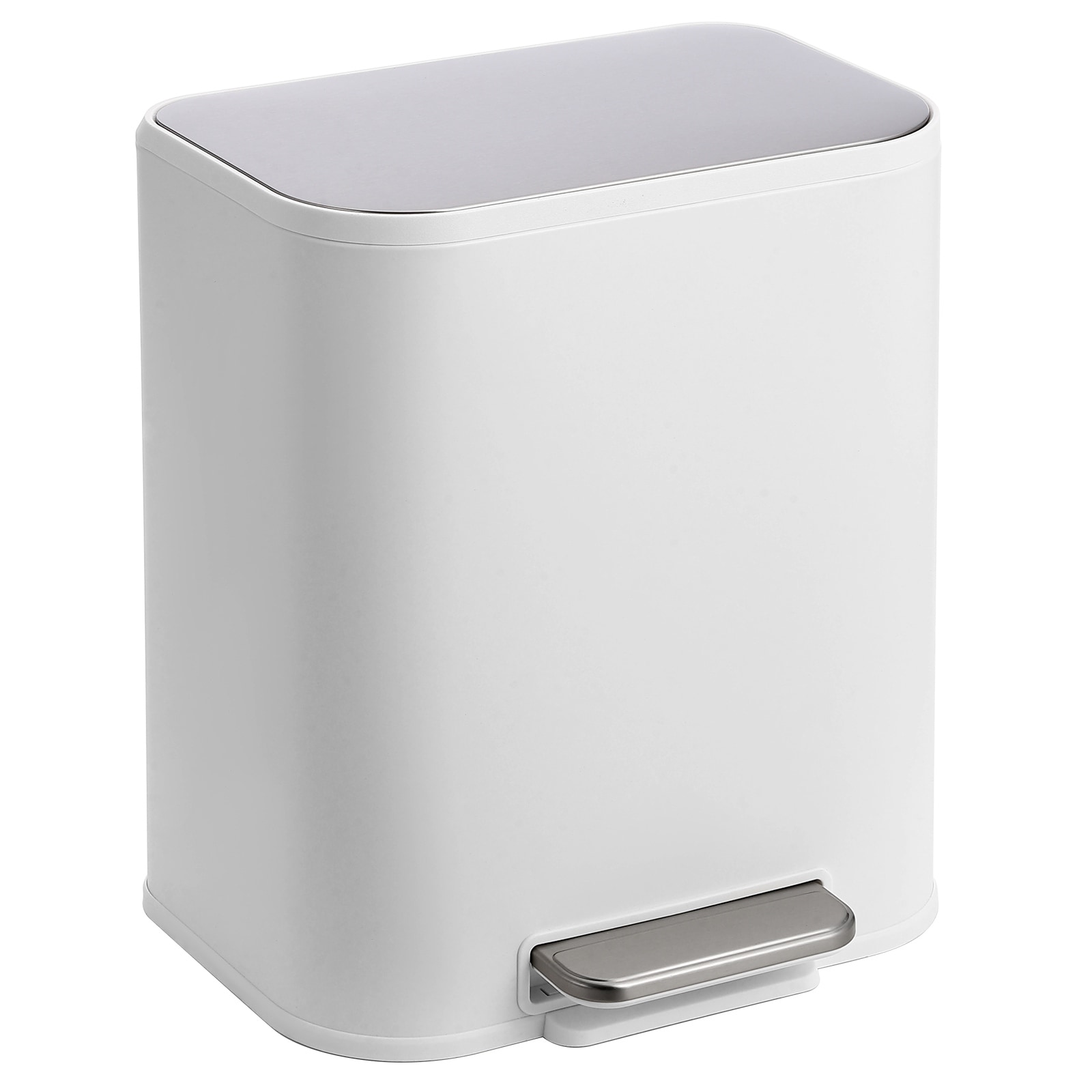 Kitchen Step Trash Can, Stainless Steel, Soft-Close Lid, Inner Wastebasket, Rectangular, for Bathroom/Living Room