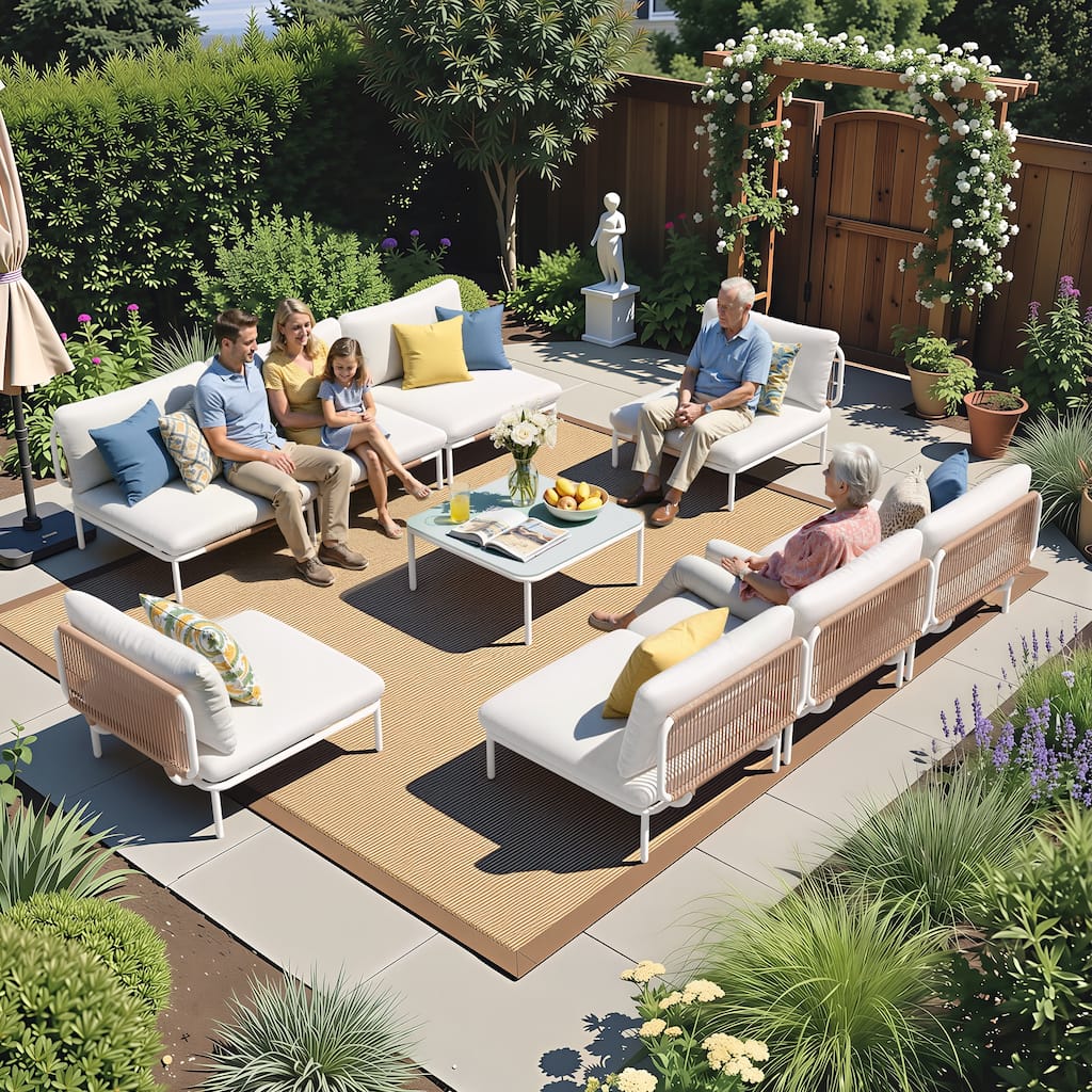 Outdoor Cushioned Sectional Sofa Chat Set Patio Furniture Conversation Set, Free Combination