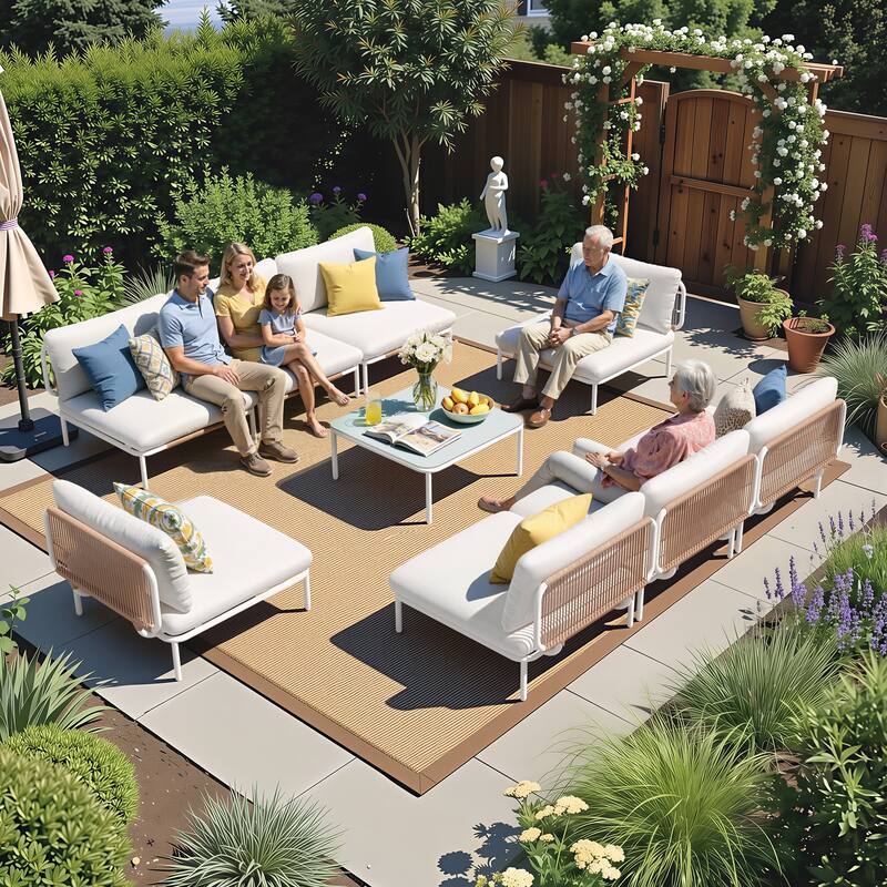 Outdoor Cushioned Sectional Sofa Chat Set Patio Furniture Conversation Set, Free Combination