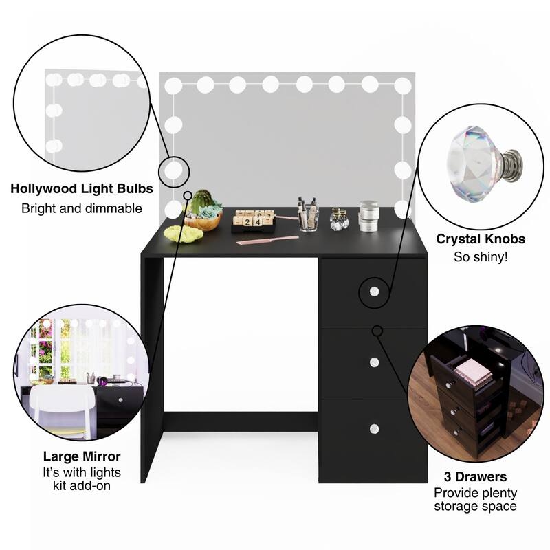 Boahaus Black Kids & Teen Makeup Vanity Table