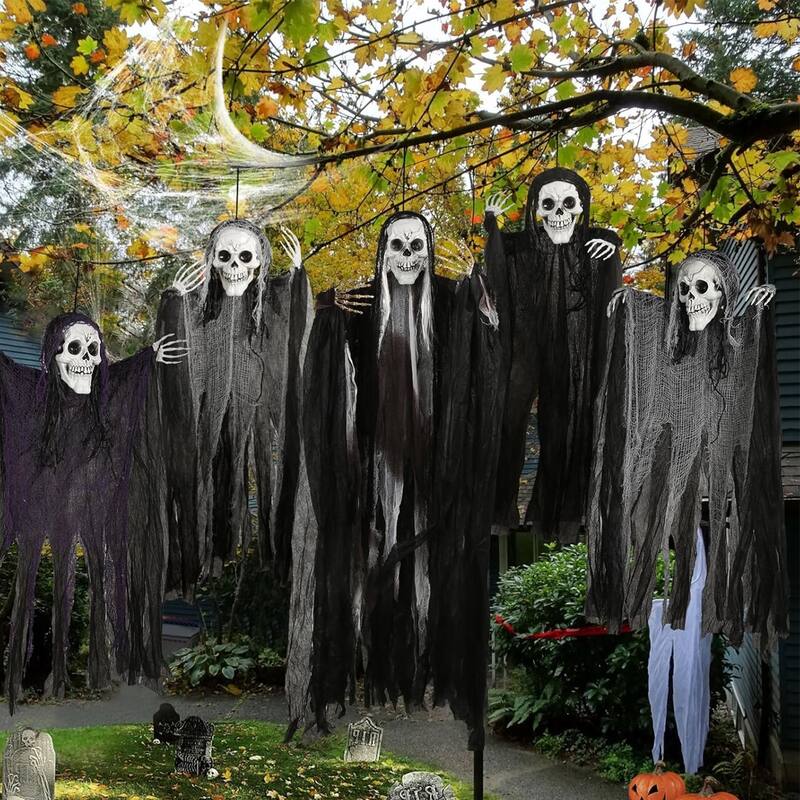 5 Pcs Halloween Hanging Grim Reapers for Outdoor Decoration,Haunted