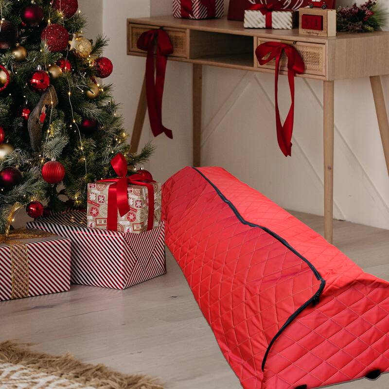 Quilted Red Rolling Christmas Tree Storage Bag for Trees
