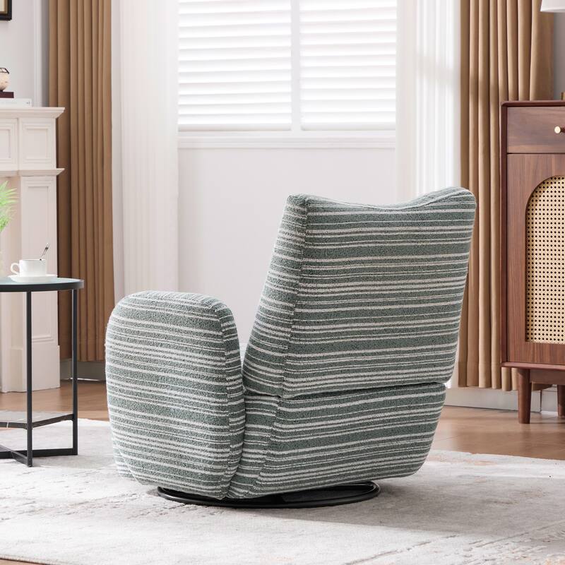 Swivel Striped Accent Chair with Metal Base, Modern Arm Chair for Living Room, Fabric Club Single Sofa Chair
