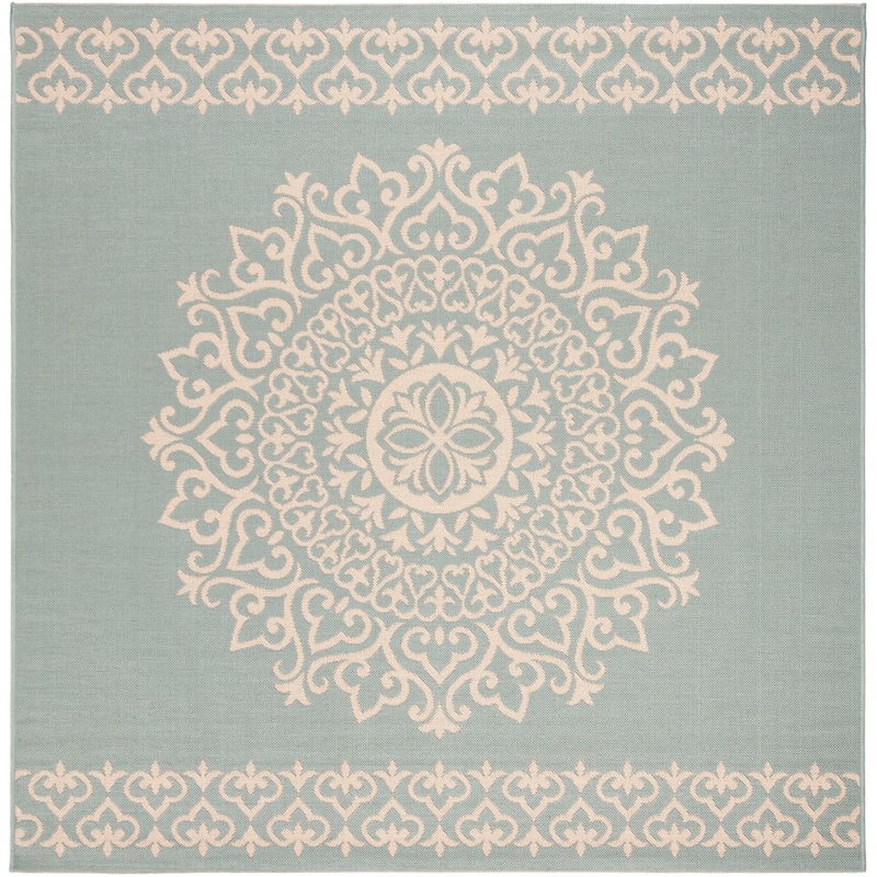 SAFAVIEH Beach House Angelien Indoor/ Outdoor Waterproof Patio Backyard Rug - 4' Square - Cream/Aqua