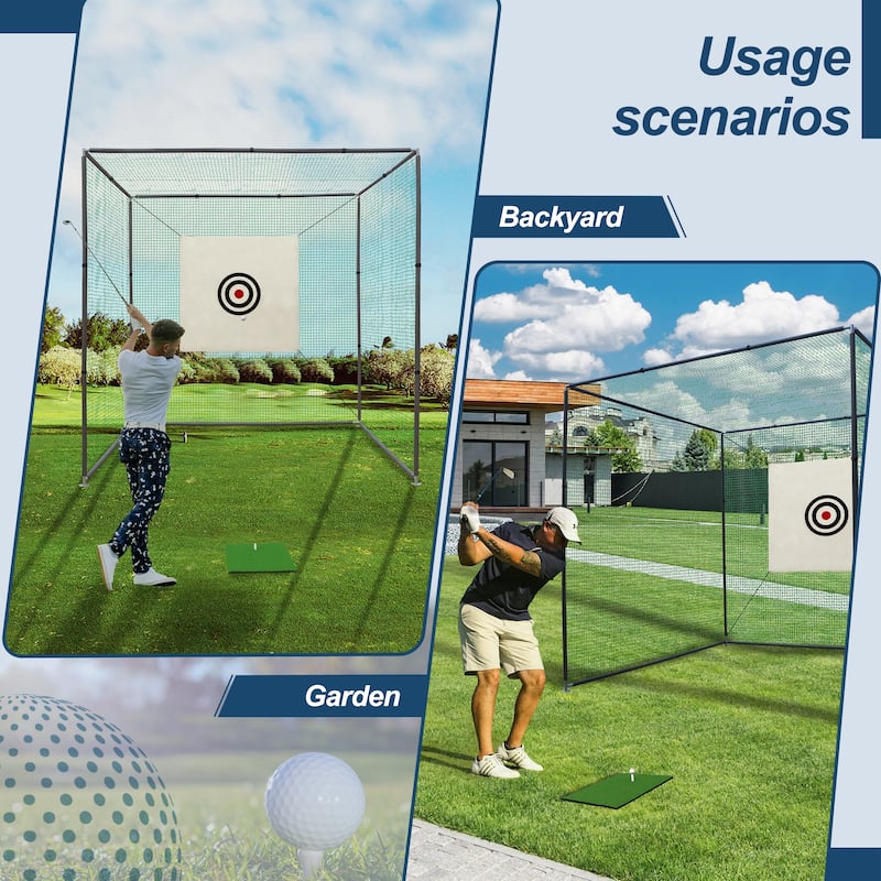 10X10FT Golf Practice Net Cage w/ Metal Frame Hitting Net Kit Indoor Outdoor