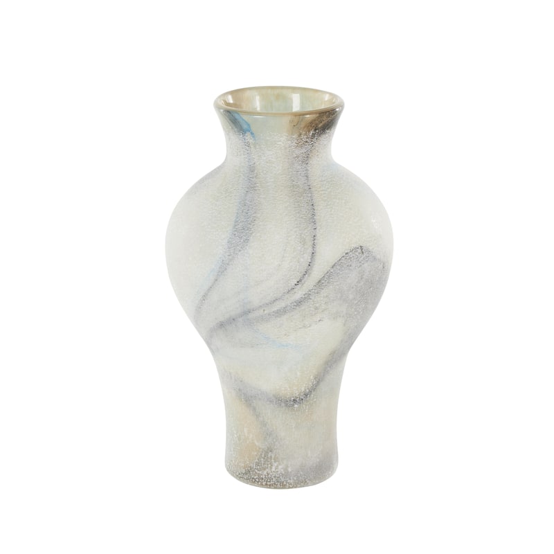 Glass Distressed Decorative Vase with Blue and Tan Texturing - Cream - Roche River Decor
