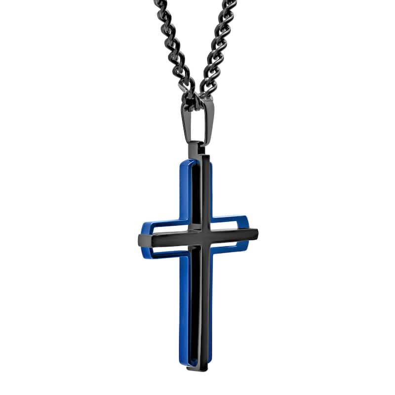 Steel Nation Stainless Steel Black Finish Cross Pendant