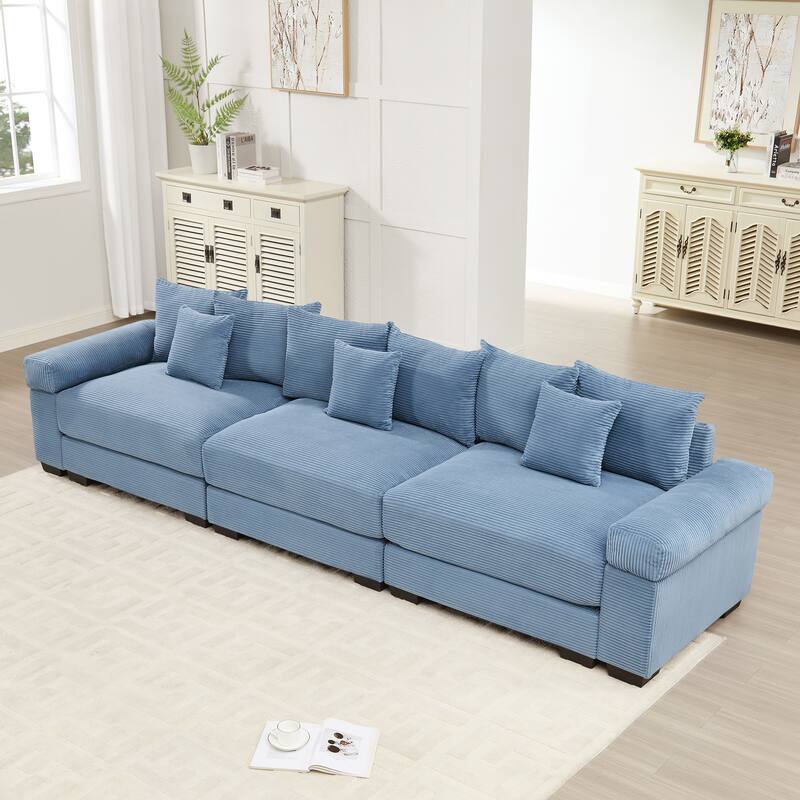 Oversized Corduroy Cloud Modular Sofa with Throw Pillows - Blue(3 Seat)