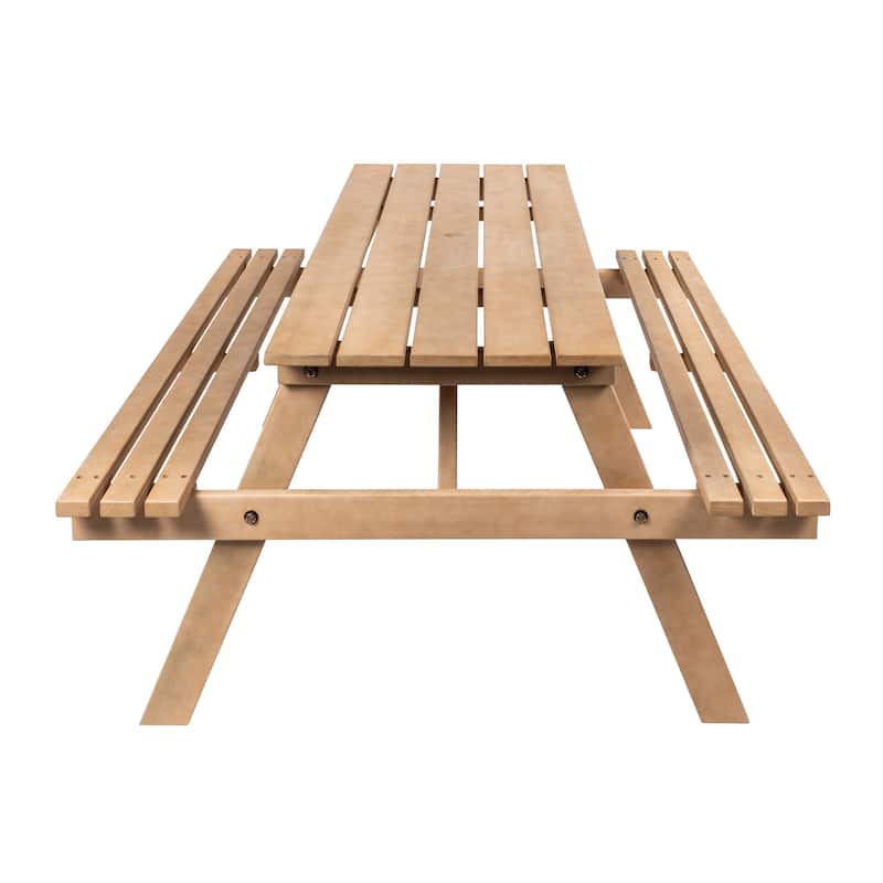 Porto 59" Modern Classic Outdoor Wood Picnic Table Benches with Umbrella Hole, by JONATHAN Y