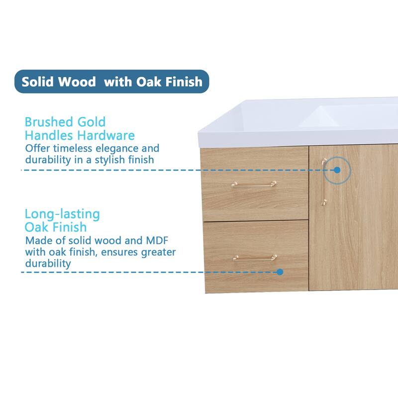 AlbyonD 72" 84" Floating Bathroom Vanity with Sink and Faucet, Natural Oak